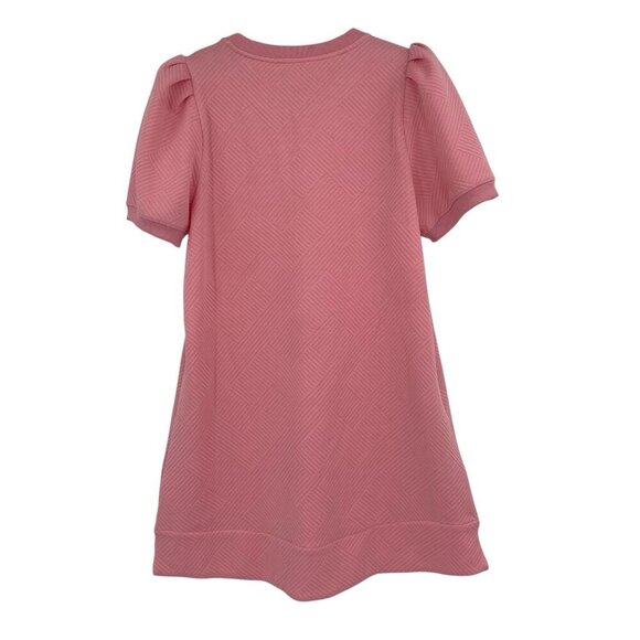 Jodifl Women’s Size M Pink Textured Dress Pockets Short Sleeve Preppy - Picture 2 of 11